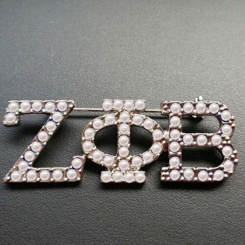 Drop shipping ZETA PHI BETA Sorority letters Lapel Pin zpb Pearl brooch Jewelry