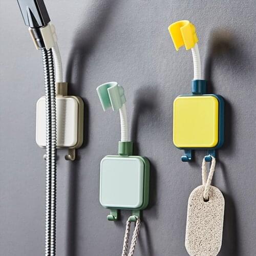 Shower Head Holder Adjustable 20mm Punch-Free Shower Head Bracket Wall Mounted Self-Adhesive Bathroom Mount With Hook