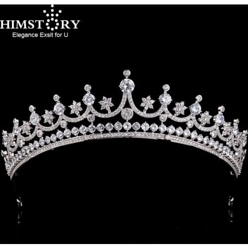 Himstory Luxury Headwear Zirconia Crystal Crown Princess Tiara Wedding Hair Accessories Bridal Jewelry Headband