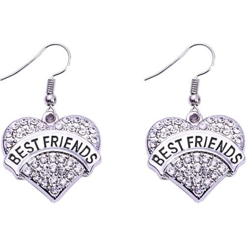 5Pairs/lot Zinc Alloy Rhodium Plated BEST FRIENDS Heart Dangle Sports Fitness Drop Earrings Women