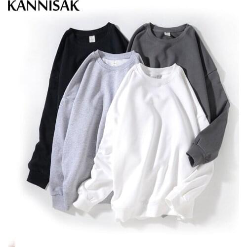 KANNISAK Sweatshirts Men and Women Solid Loose Hoodies Casual Cotton Harajuku Sweatshirt Spring Autumn Oversize Couple Pullovers
