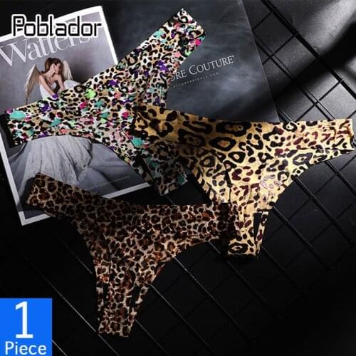 Poblador Sexy Women‘s Breathable Ice Silk Leopard Panties Underwear Seamless Thongs Low-Rise Soft Comfort Lady Lingerie G-Sting
