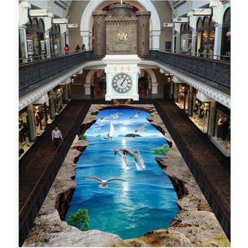 Bathroom 3d wallpaper floor Dolphin 3D wall murals wallpaper floor Custom Photo self-adhesive 3D floorHome Decoration