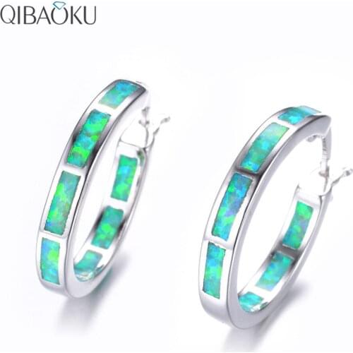 Boho 925 Sterling Silver Personality Multi Color Fire Opal Earring Hoop Women Fine Jewelry Silver Circle Earrings