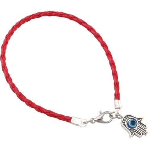 Hot ! 100Pcs Red Leatheroid Braided String Kabbalah Hamsa Hand Charms Bracelets