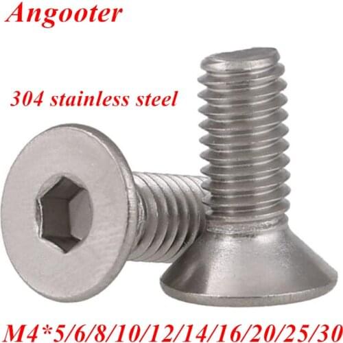 20pcs M4 304 stainless steel A2 Hexagon Hex socket head flat countersunk Allen Bolt screw M4*5/6/8/10/12/14/16/20/25/30/35mm