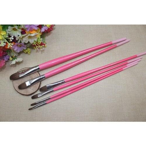 6pcs/Set,High Quality weasel hair chalk gouache Watercolor acrylic painting pen wooden rod pink Painting Materials Art Supplies