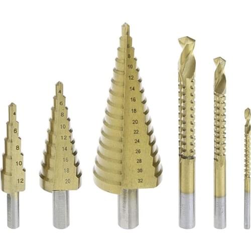 6 Pcs/Set HSS Steel Titanium Coated Step Drill Bit Hole Cutter 4-32mm Metal Tool