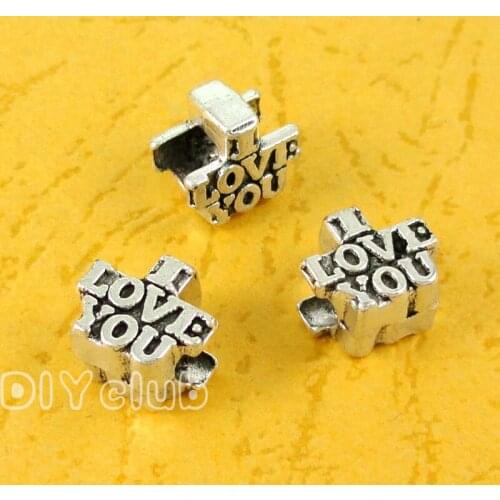 70pcs-Antique Silver I Love You Beads 10x9x6mm