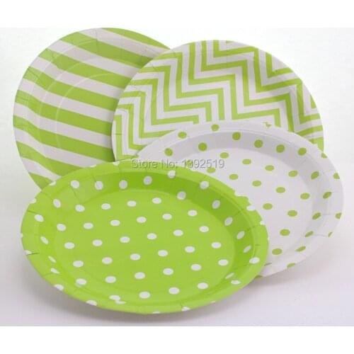Free Shipping 120pcs Fresh Lime Green 9" Paper Party Dinner Plates Disposable Paper Plate Colorful Striped Chevron Polka dot