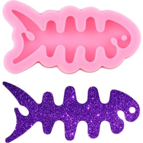 Shiny Glossy Fish Skeleton Silicone Mold Epoxy Resin Keychain Molds Pendant Polymer Clay Mould Jewelry Making Necklace Moulds