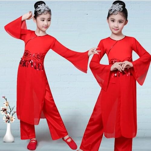 Childrens classical dance yangko dance costumes new style girls Chinese style red festive fan dance dance costume