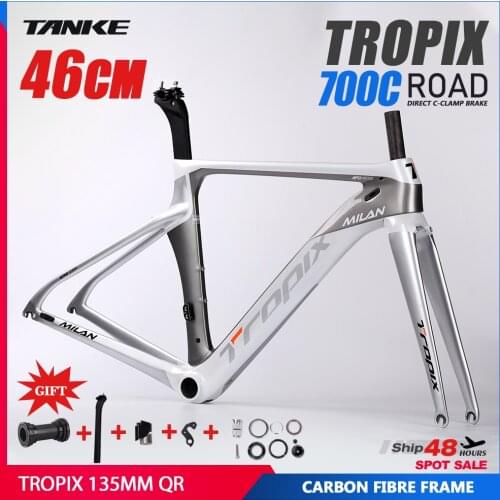 TROPIX road bike carbon fiber frame 46cm straight-mounted c-brake BB86 press-in matte/bright bike frame set 135mm quick release