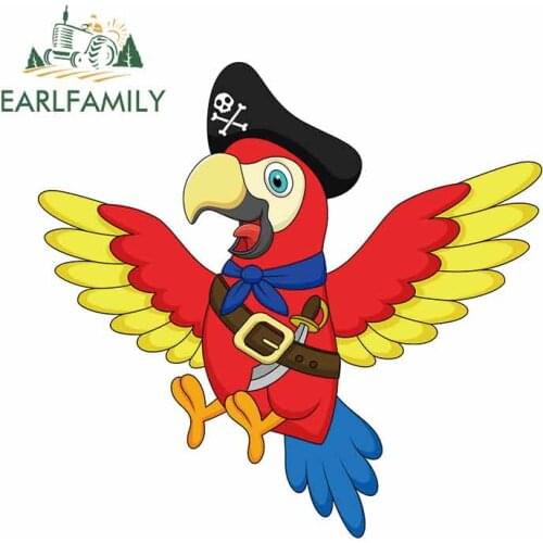 EARLFAMILY 13cm x 12.3cm for Cute Parrot Pirate Fine SUV Car Stickers DIY Anime Custom Printing Occlusion Scratch Camper Decal