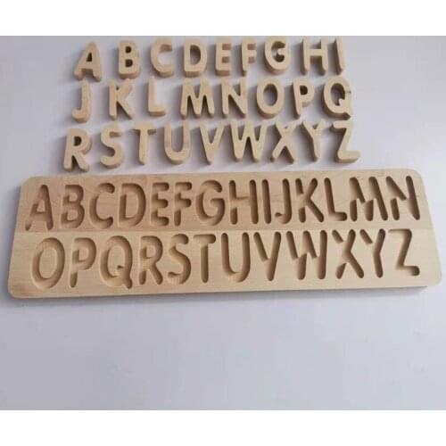 Natural Wooden Alphabet Puzzle Letters ABC Puzzle Board Toddlers Kids Early Educational Toys Matching Letter Family Game Toy