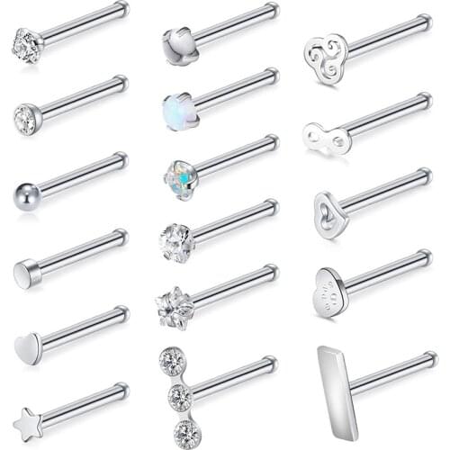 JFORYOU Nose Studs 17-18Pcs 20G Nose Rings Nose Screw L Form Nose Studs Surgical Steel Piercing Jewelry