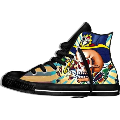 Vintage mens canvas shoes skull head print ankle shoes casual outdoor sport sneakers punk rock shoes zapatillas mujer