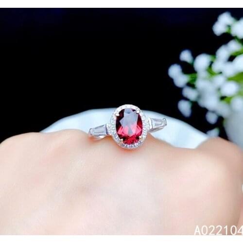 KJJEAXCMY fine jewelry 925 sterling silver inlaid Natural garnet women vintage exquisite oval adjustable gem ring support detect