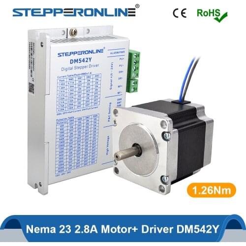 STEPPERONLINE 1.26Nm Nema 23 Stepper Motor Kit 56m 2.8A 4-lead 6.35mm Shaft Stepping Motor with Stepper Motor Driver DM542Y