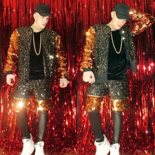Sparkly Sequins Hip Hop Rock Dancer Stage Suit Male Bar Singer DJ DS Costume Musical Concert Performance Clothes Clubwear XS2214
