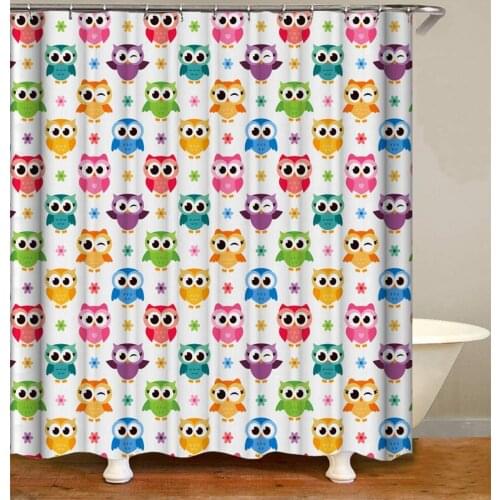 Colorful Owls On White Background. Shower Curtain 180X180Cm. Waterproof And Easy To Clean. 3D Hd Printing. Free Hook