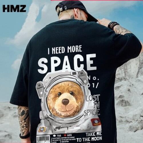HMZ Summer Casual Tee Oversized Men T-shirt High Quality Breathable Space Dog Print Half-sleeved T-shirt Comfortable Men T Shirt