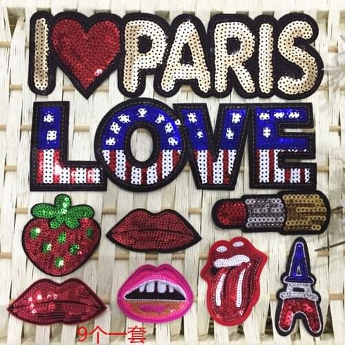 LOVE Mix design Sequins Patches For Clothes Embroidered Iron On Patch Stage Clothing Accessory Applique Badge