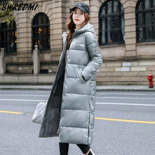 SWREDMI Fashion Long Jackets Women 2021 New Female Warm Coats Snow Wear High Street Cotton Padded Parkas Ladies