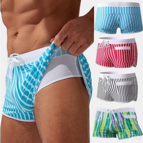 2021 Men Swimwear Shorts Quick Dry Sportswear Swimming Trunks Stripe Surf Board Beach Shorts Swimsuits Bathing Suit Bermuda