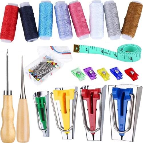 LMDZ 4 Sizes Bias TapeTool Kit with Instruction,8 Color Sewing Thread, Sewing Clips and Other Tools for Sewing