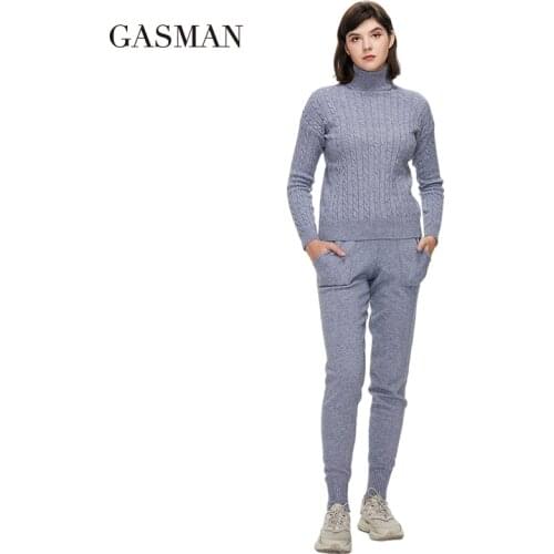 GASMAN New 2021 autumn set two-piece set for women turtleneck Texture sweater fashion brand warm womens winter suits GT004-1