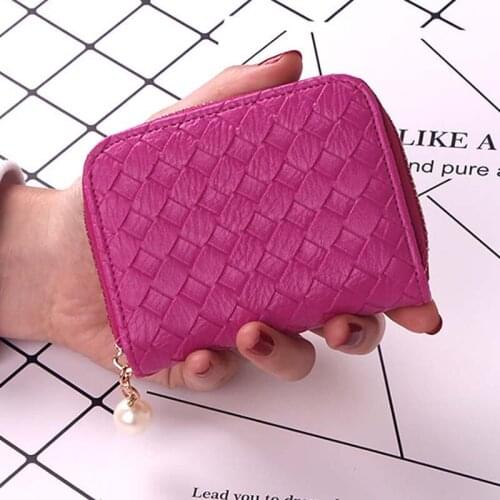 New Short Knitting PU Leather Womens Wallet Simple Small Woven Pattern Coin Purse Zipper Fashion Mini Clutch Card Holder B168