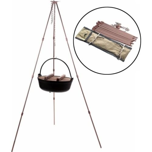 Updated Bronze Black Color Aluminum Alloy Outdoor Camping Cooking Tripod Hanging Pot Tripod for Campfire Picnic Pot Fire Grill