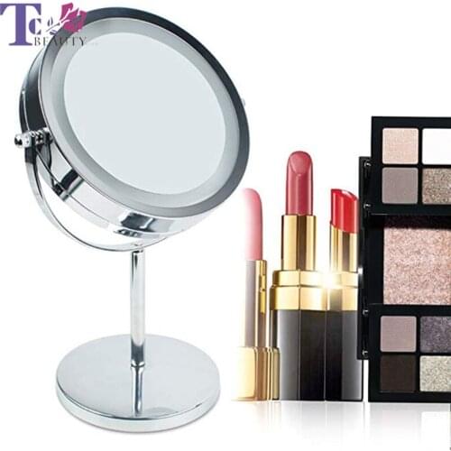 LED Makeup Mirror With Light 7 Inch 10X Vanity Double Side High Definition Clarity Cosmetic Mirror For Bathroom Magnifying
