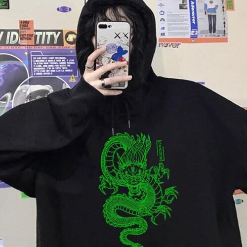 Streetwear Punk Womens Sweatshirt Ulzzang Harajuku Vintage Chinese dragon Pullover Casual Warm Long sleeve Gothic Hoodies