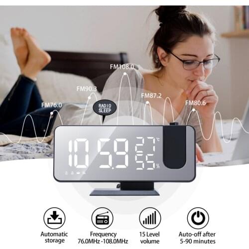 Smart Alarm Clock Digital Display LED Radio Thermometer Projection Bedside Desktop Clock Multifunction Temperature Hygrometer