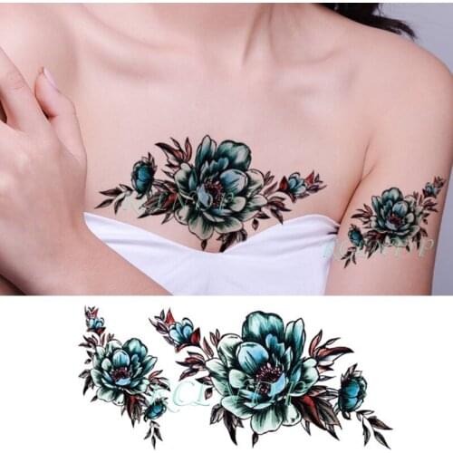 Waterproof Temporary Tattoo Sticker Fresh Blue Flower Leaf Plant Fake Tatoo Flash Tatto Arm Leg Body Art for Girl Women Men