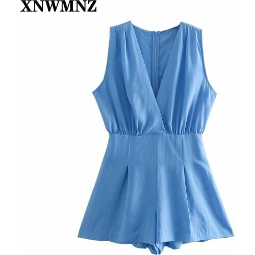 XNWMNZ Women Summer Solid Chic Bodysuit Rompers V-Neck Tank Sleeveless playsuit Female Casual Street Jumpsuit Overalls Clothing