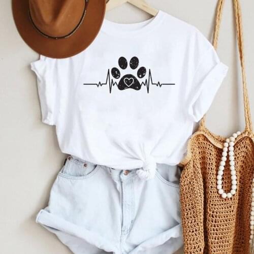 Women Clothing Love Lovely Dog Paw Animal 90s Cartoon Summer Lady Print Tee Graphic T Top Female Tshirts Clothes T-Shirt