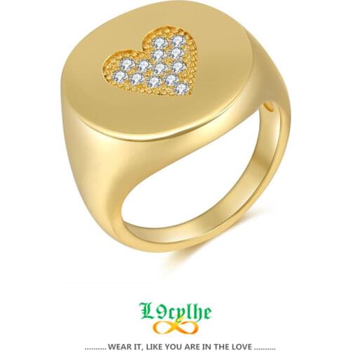 Thick Round CZ Heart Couple Rings For Women Men Hip Hop Jewelry Gold Anillos Size 6 7 8 9 10 Wedding Gift Crystal Ring