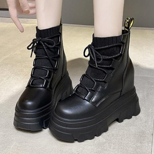 Ins Hot Sale Motorcycle Boots Women Wedges Chunky High Heels Fashion Height Increase Platform Shoes Women Ankle Boots 2021 New