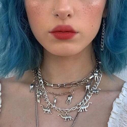 2021 New Retro Harajuku Gothic Punk Metal Dinosaur Shape Pendant Necklace Necklace Womens Cool Hip Hop Fashion Jewelry