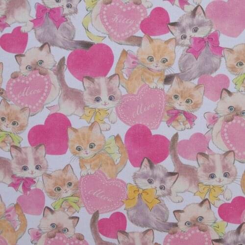 1 yard Cotton Fabric for cloth,handmade,patchwork,bedding - Lovely Cats and Hearts (width=110cm)