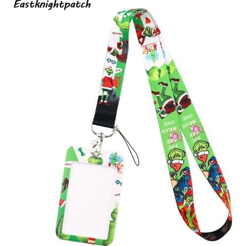12pcs/lot E3240 Cartoon Green Hair Monster Card Holder Keychain Lanyards for keys Badge ID Mobile Phone Rope Christmas Gifts