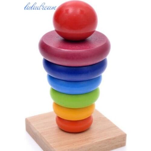 20cm larger environmental Rainbow wood Ring Tower and Wood ring heap up children educational toy montessori materials