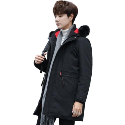 2019 Winter Mid-length Warm Hooded Mens down Feather Cotton-padded Clothes Korean-style Fashion Teenager MenS Wear