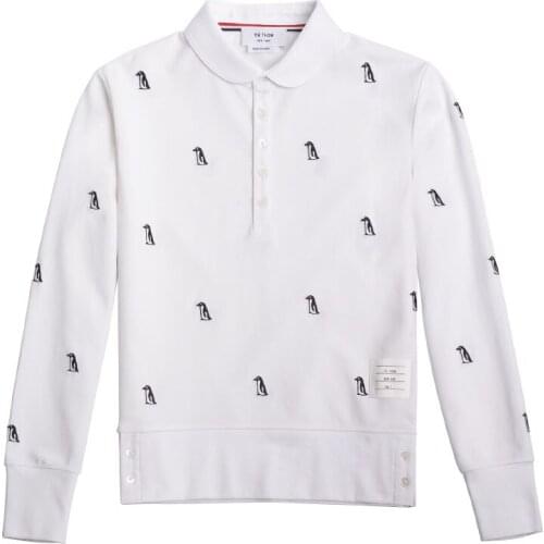 2021 Fashion TB THOM Brand T-Shirt Men Women Slim Long Sleeve Casual Clothing Penguin Embroidery Turn-Down Collar Cotton Shirts