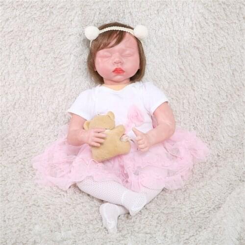 53CM silicon reborn baby doll Lifelike lalki sleeping girl with painted nails planted gold hair gift toys for children