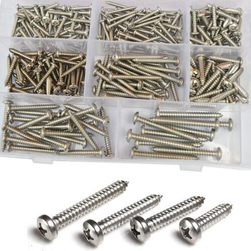 #6 #8 #10 #12 Phillips Pan Head Self Tapping Screw Metric Thread Cross Recessed Round Bolt Assortment Kit Set Stainless Steel