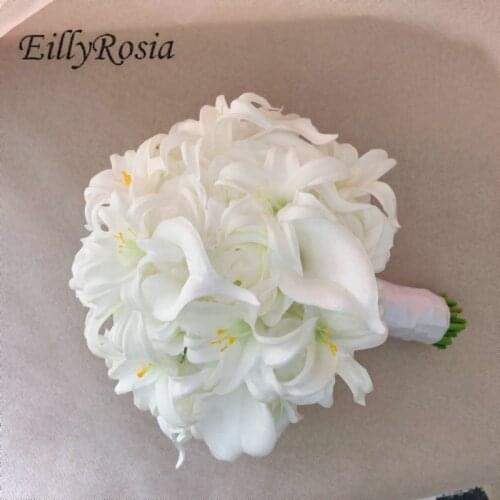 White Bridal Bouquet Round Ball Shape Mini Lily Natural Touch Artificial Holding Flowers Roses Floral Decoration Wedding Bouquet